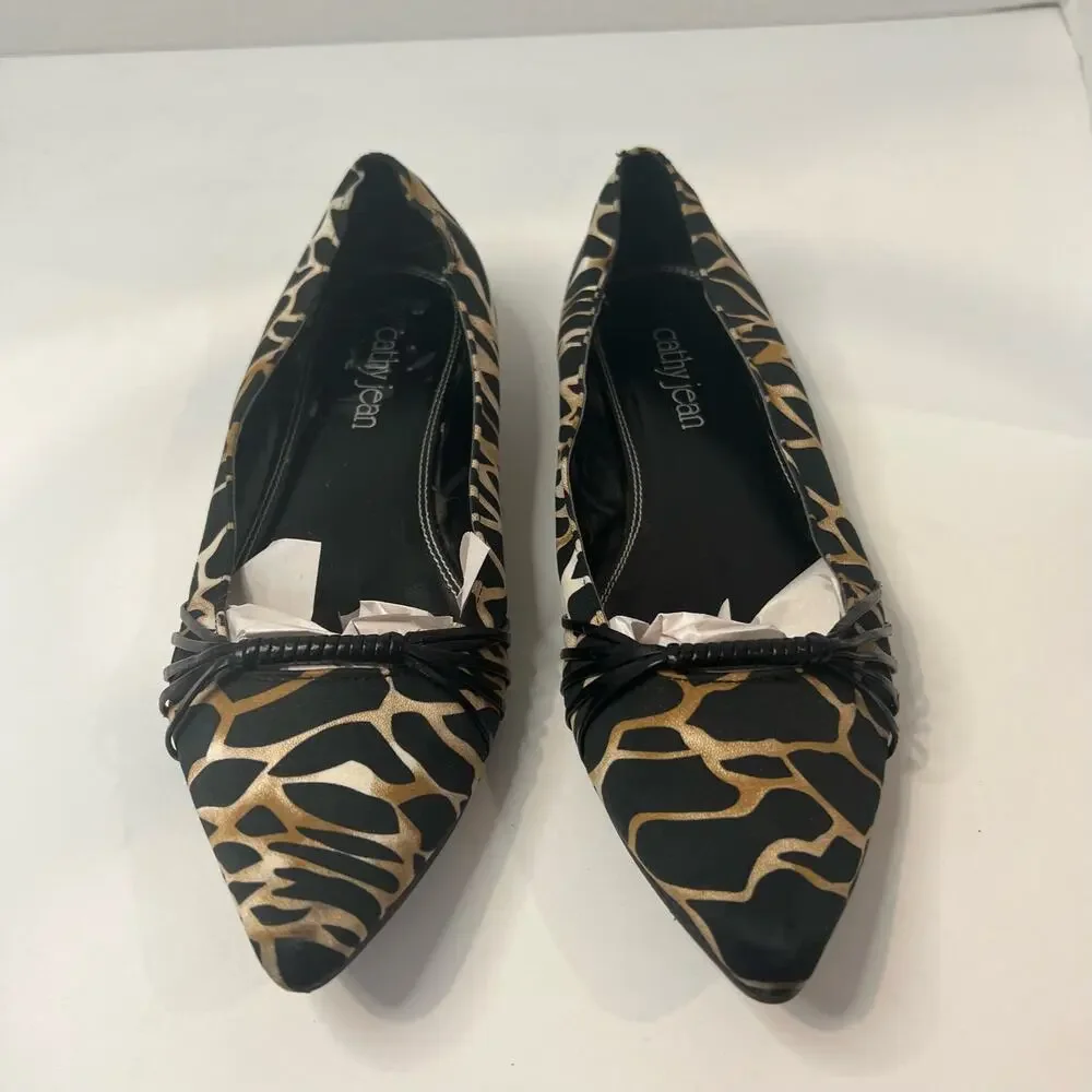 Cathy Jean Leopard Ballet Flats Women 7.5 Brown Excellent Fabric Slip On Animal‎